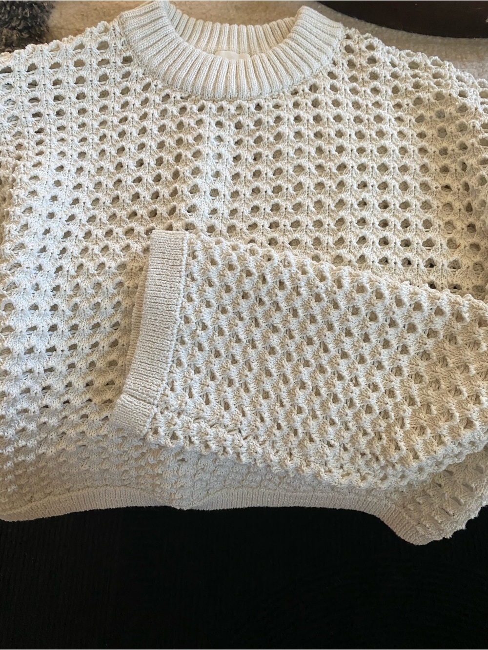 H&M Cream Open-Weave Crewneck Sweater
